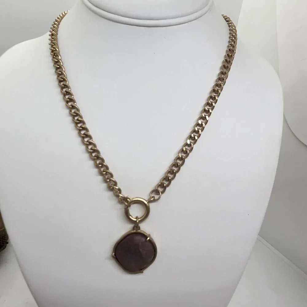 Matte Gold Tone Stone‎ Necklace
